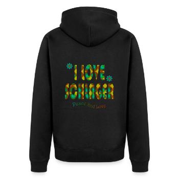 I LOVE SCHLAGER braun, türkis, grün - Unisex Premium Bio Zip Hoodie - Schwarz - Hinten - Nico (187cm)
