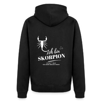 Ich bin Skorpion Sternzeichen Astrologie - Unisex Premium Bio Zip Hoodie - Schwarz - Hinten - Nico (187cm)