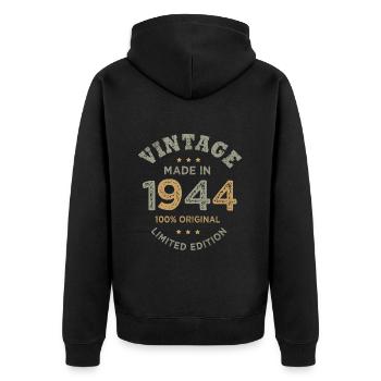 Born in 1944 Vintage 1944 Birthday - Unisex Premium Organic Zip Hoodie - black - Back - Nico (187cm)