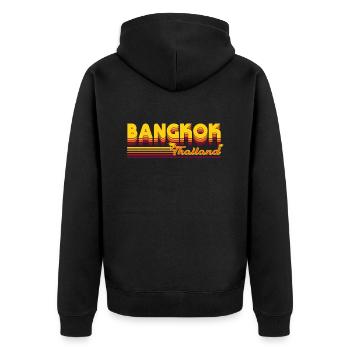 Bangkok Retro-Design: Stadtleben und Kultur - Unisex Premium Bio Zip Hoodie - Schwarz - Hinten - Nico (187cm)