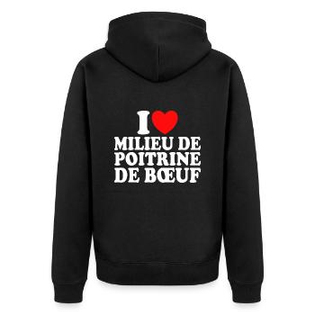Boucher I Love Milieu De Poitrine De Boeuf - Veste à capuche bio Premium Unisexe - noir - Dos - Nico (187cm)