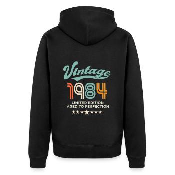 Jahrgang 1984 Geburtstag 1984, 40 Jahre alt - Unisex Premium Bio Zip Hoodie - Schwarz - Hinten - Nico (187cm)