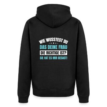 Lustiger Männer Spruch Wie wusstest Du Das Deine - Unisex Premium Bio Zip Hoodie - Schwarz - Hinten - Nico (187cm)