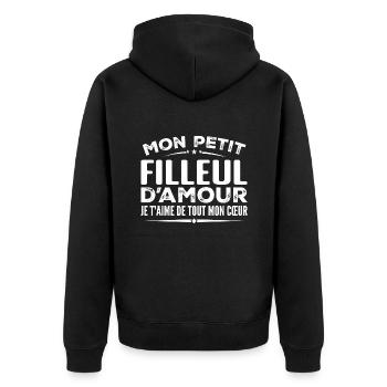Geschenk Patenkind der Liebe Ich liebe dich von ganzem Herzen - Unisex Premium Bio Zip Hoodie - Schwarz - Hinten - Nico (187cm)