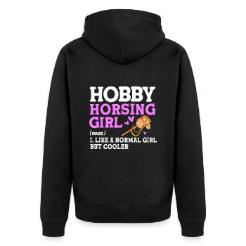 Hobby Horse Hobby Horsing Hobbyhorsing - Unisex Premium Bio Zip Hoodie - Schwarz - Hinten - Nico (187cm)