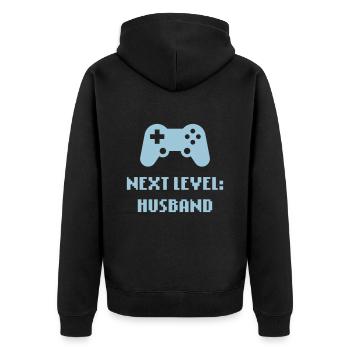 Next Level: Husband (Bräutigam / Hochzeit) - Unisex Premium Bio Zip Hoodie - Schwarz - Hinten - Nico (187cm)