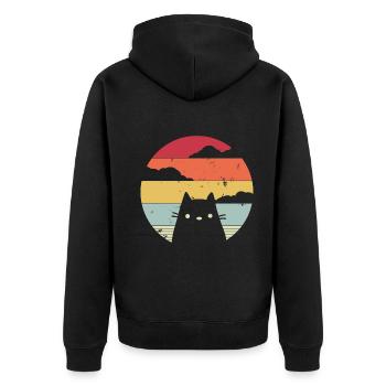 Katzenbesitzer, Katzenhalter, Vintage Retro Gesche - Unisex Premium Bio Zip Hoodie - Schwarz - Hinten - Nico (187cm)