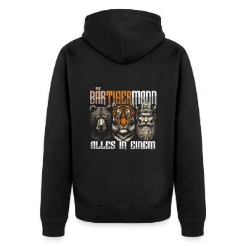 Bärtigermann Bär Tiger Mann Geschenk Bart Sprüche - Unisex Premium Bio Zip Hoodie - Schwarz - Hinten - Nico (187cm)