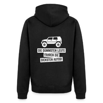 Die Dümmsten Leute Fahren Die Dicksten Autos! (W) - Unisex Premium Bio Zip Hoodie - Schwarz - Hinten - Nico (187cm)
