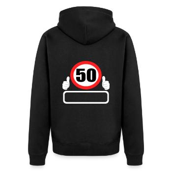 50 anniversaire panneau de signalisation 50 ans votre nom - Veste à capuche bio Premium Unisexe - noir - Dos - Nico (187cm)