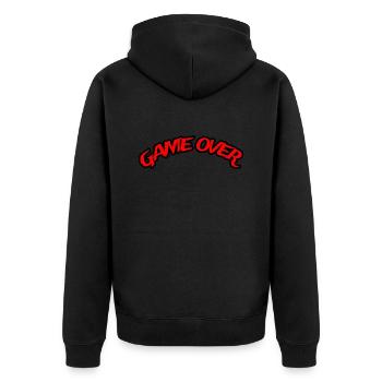 GAME OVER - Unisex Premium Bio Zip Hoodie - Schwarz - Hinten - Nico (187cm)