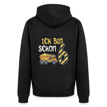 6. Geburtstag Junge 6 Jahre alt Baustelle Kipper - Unisex Premium Bio Zip Hoodie - Schwarz - Hinten - Nico (187cm)