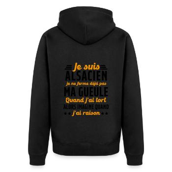 Alsacien je ferme pas ma gueule humour alsace - Veste à capuche bio Premium Unisexe - noir - Dos - Nico (187cm)