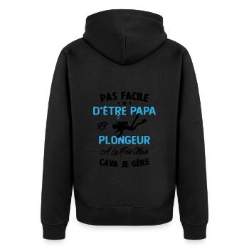 Pas Facile D'être Papa Et Plongeur A La Fois - Veste à capuche bio Premium Unisexe - noir - Dos - Nico (187cm)