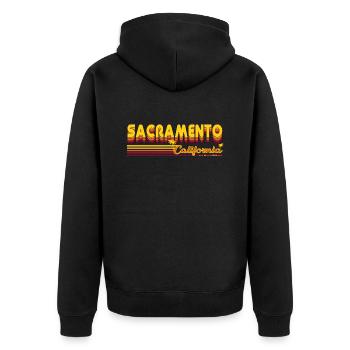 Sacramento California Retro and Vintage Design - Unisex Premium Organic Zip Hoodie - black - Back - Nico (187cm)