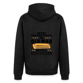 An old man with a harmonica - Unisex Premium Organic Zip Hoodie - black - Back - Nico (187cm)