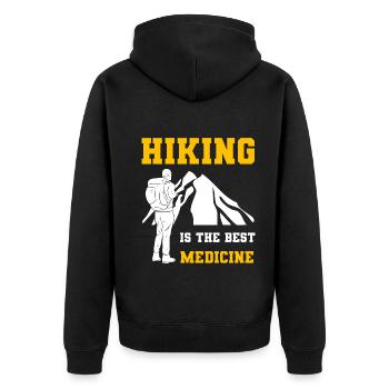 Lustiges Wandern Bergsteiger - Unisex Premium Bio Zip Hoodie - Schwarz - Hinten - Nico (187cm)