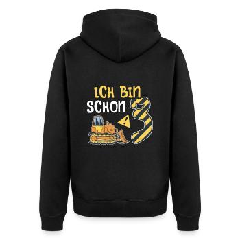 Planierraupe 3. Geburtstag Junge Bauarbeiter - Unisex Premium Bio Zip Hoodie - Schwarz - Hinten - Nico (187cm)