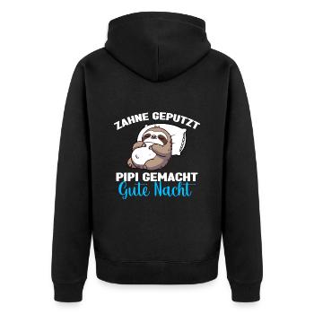 Faultier Schlafshirt Faultier Gute Nacht - Unisex Premium Bio Zip Hoodie - Schwarz - Hinten - Nico (187cm)