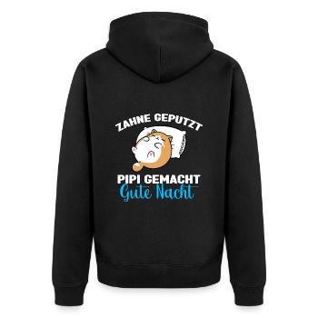 Katzen Schlafshirt Dicke Katze Gute Nacht - Unisex Premium Bio Zip Hoodie - Schwarz - Hinten - Nico (187cm)
