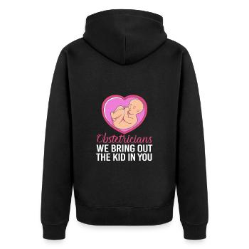 Hebamme Obgyn Frauenheilkunde Geburtshilfe - Unisex Premium Bio Zip Hoodie - Schwarz - Hinten - Nico (187cm)