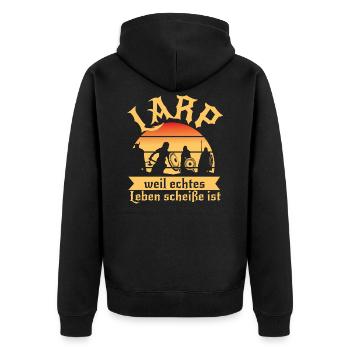 Geschenk LARP Schauspiel Rollenspiel Geburtstag - Unisex Premium Bio Zip Hoodie - Schwarz - Hinten - Nico (187cm)