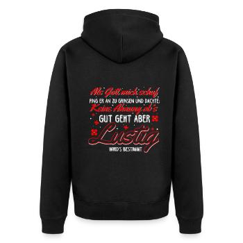 Lustig Spruch Sarkasmus Geschenk - Unisex Premium Bio Zip Hoodie - Schwarz - Hinten - Nico (187cm)