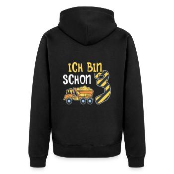3. Geburtstag Junge 3 Jahre alt Baustelle Kipper - Unisex Premium Bio Zip Hoodie - Schwarz - Hinten - Nico (187cm)