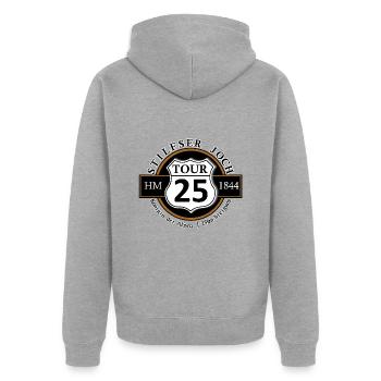 Radtour Rennrad Alpenpass Stilfser Joch - Unisex Premium Bio Zip Hoodie - Grau meliert - Hinten - Nico (187cm)