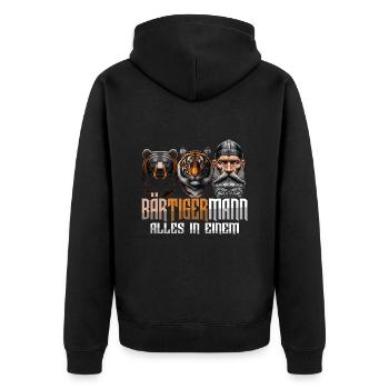 Bärtigermann Bär Tiger Mann Geschenk Bart Sprüche - Unisex Premium Bio Zip Hoodie - Schwarz - Hinten - Nico (187cm)