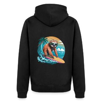 Surfer Faultier Tropischer Strand Welle Surfen - Unisex Premium Bio Zip Hoodie - Schwarz - Hinten - Nico (187cm)