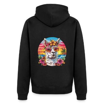 Alpaka Lama Blumen für Alpakaliebhaber - Unisex Premium Bio Zip Hoodie - Schwarz - Hinten - Nico (187cm)