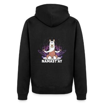 Lamaste - Lustiges Namaste Yoga Lama / Alpaka - Unisex Premium Bio Zip Hoodie - Schwarz - Hinten - Nico (187cm)