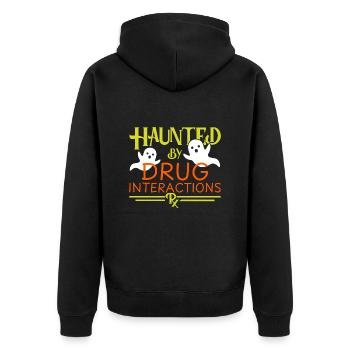 Apotheke Halloween | Haunted - Unisex Premium Bio Zip Hoodie - Schwarz - Hinten - Nico (187cm)