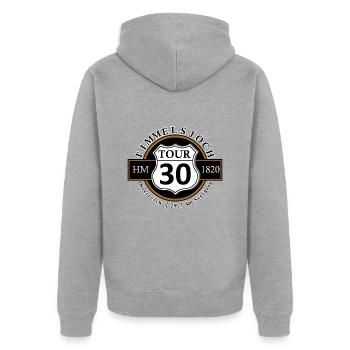 Radtour Rennrad Alpenpass Timmelsjoch - Unisex Premium Bio Zip Hoodie - Grau meliert - Hinten - Nico (187cm)
