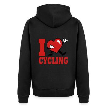 Ich liebe Radfahren, Radfahren, Radfahren, Radfahren - Unisex Premium Bio Zip Hoodie - Schwarz - Hinten - Nico (187cm)