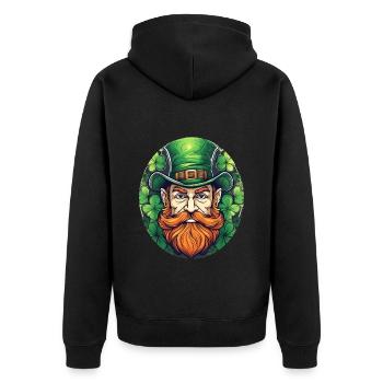 St. Patrick's Day Kleeblatt Kobold - Unisex Premium Bio Zip Hoodie - Schwarz - Hinten - Nico (187cm)