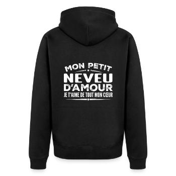 Geschenk Neffe der Liebe, ich liebe dich von ganzem Herzen - Unisex Premium Bio Zip Hoodie - Schwarz - Hinten - Nico (187cm)
