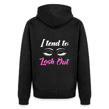 Kosmetik Make-up Kosmetikerin - Unisex Premium Bio Zip Hoodie - Schwarz - Hinten - Nico (187cm)