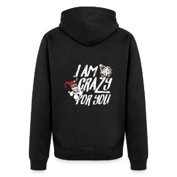 DC Comics Joker Harley Quinn Crazy For You Spruch - Unisex Premium Bio Zip Hoodie - Schwarz - Hinten - Nico (187cm)