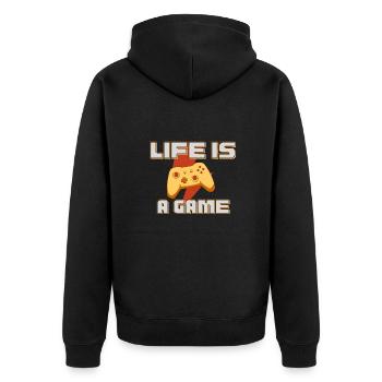 Life Is A Game Gamer Spruch Kontroller Gaming - Unisex Premium Bio Zip Hoodie - Schwarz - Hinten - Nico (187cm)