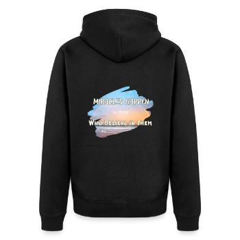Miracles Happen - Unisex Premium Organic Zip Hoodie - black - Back - Nico (187cm)