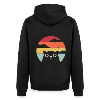 Cat Owner Cat Holder Vintage Retro Gift - Unisex Premium Organic Zip Hoodie - black - Back - Nico (187cm)