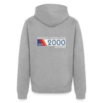 Drôle de voyage dans le temps anniversaire Design décembre 2000 - Veste à capuche bio Premium Unisexe - gris chiné - Dos - Nico (187cm)