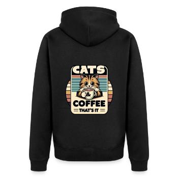 Katze und Kaffee ist alles was ich brauche - Unisex Premium Bio Zip Hoodie - Schwarz - Hinten - Nico (187cm)
