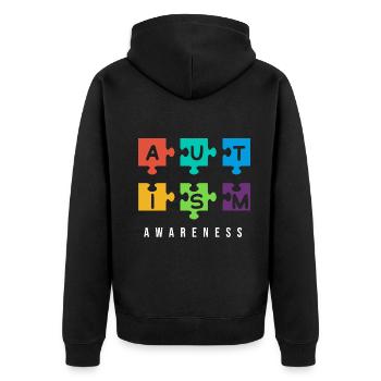Autismus-Bewusstsein Puzzleteile - Unisex Premium Bio Zip Hoodie - Schwarz - Hinten - Nico (187cm)