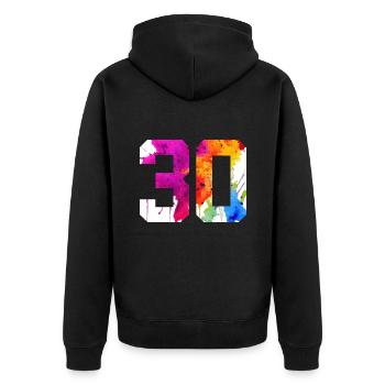 NUMMER 30 JAHRE ALT 30. GEBURTSTAG - Unisex Premium Bio Zip Hoodie - Schwarz - Hinten - Nico (187cm)