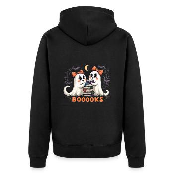Cute Ghosts Reading Books - Halloween Fun - Unisex Premium Organic Zip Hoodie - black - Back - Nico (187cm)