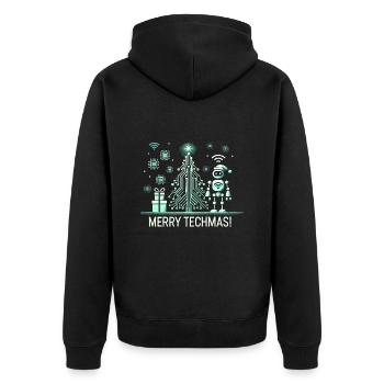 Fröhliche Techmas - Roboter und Schaltkreis-Weihna - Unisex Premium Bio Zip Hoodie - Schwarz - Hinten - Nico (187cm)