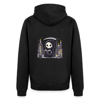 Grim Reaper Bookworm with Scythe - Unisex Premium Organic Zip Hoodie - black - Back - Nico (187cm)